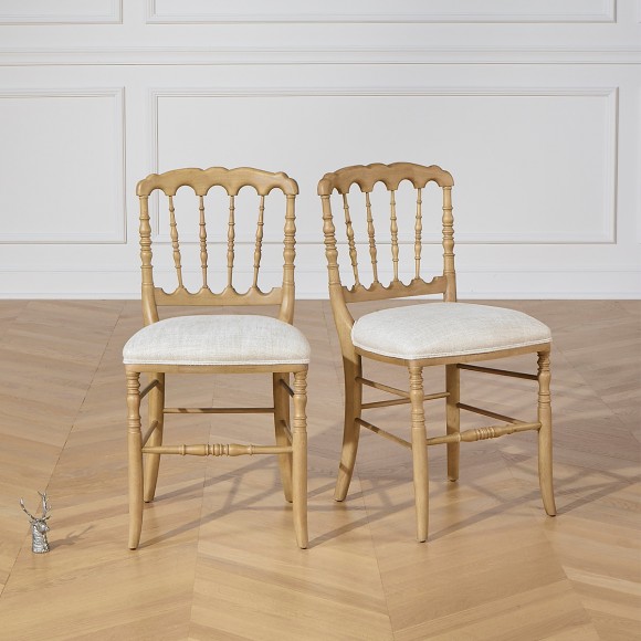 NAPOLEON III - Chaises baroques style romantique en bois massif et lin premium, lot de 2