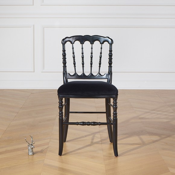 NAPOLEON III - Lot de 2 chaises baroques noires style romantique en bois massif