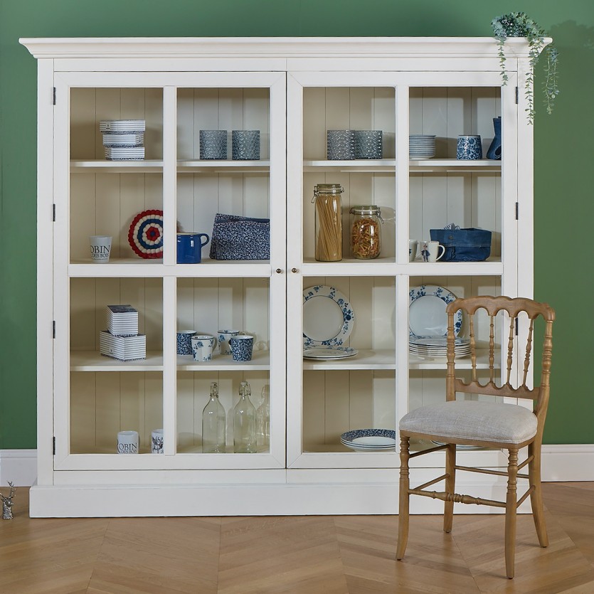 KENNETH - Romantischer Vitrinenschrank aus bemaltem Holz, 2 Türen