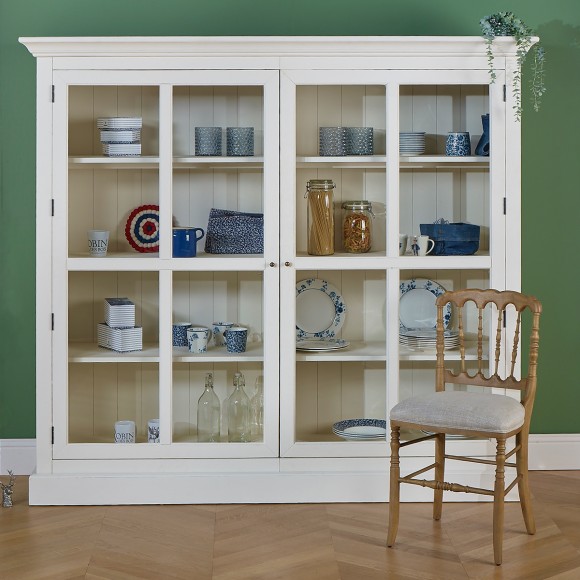 KENNETH - Vitrine style romantique en bois peint, 2 portes