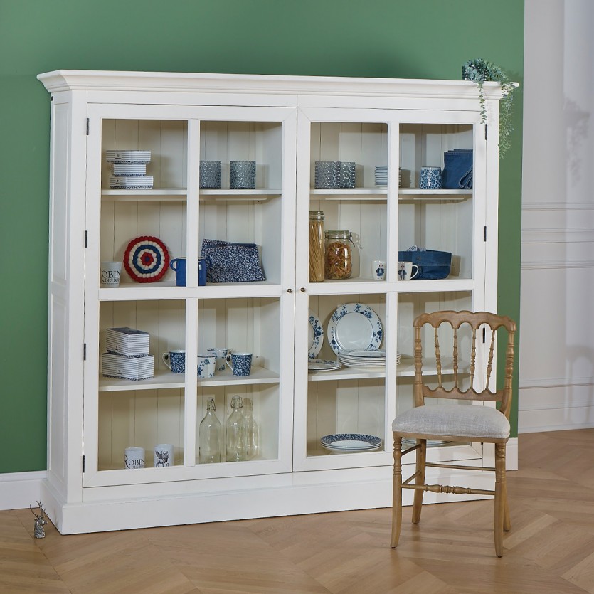 KENNETH - Vitrine style romantique en bois massif, 2 portes