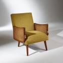 Fauteuil vintage canné jaune moutarde, CUBA