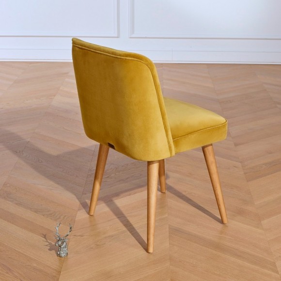 APOLLINE - Chaises style vintage en velours de coton et bois massif, lot de 2 - FSC®