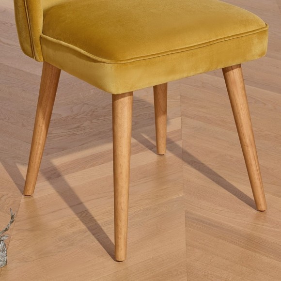 APOLLINE - Chaises style vintage en velours de coton et bois massif, lot de 2 - FSC®