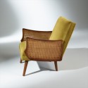 Fauteuil vintage canné jaune moutarde, CUBA