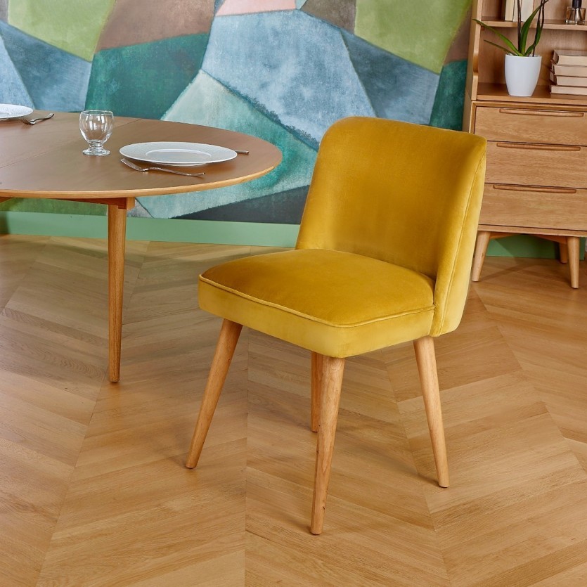 APOLLINE - Vintage-style chairs in cotton velvet and solid wood, set of 2, FSC® certified wood