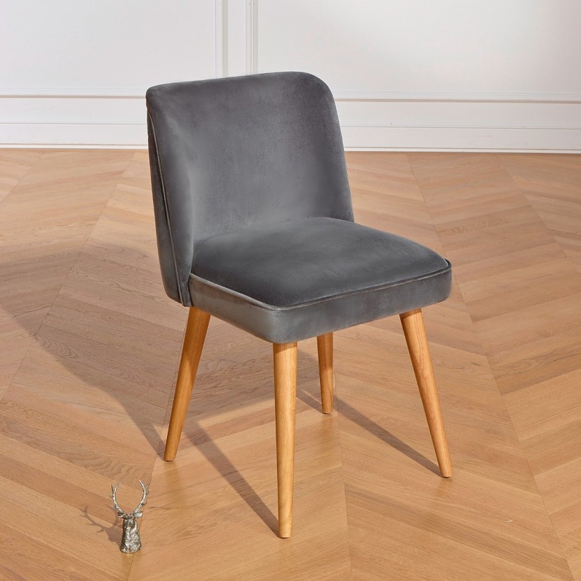 APOLLINE - Lot de 2 Chaises style vintage en velours de coton et bois massif, bois certifié FSC®