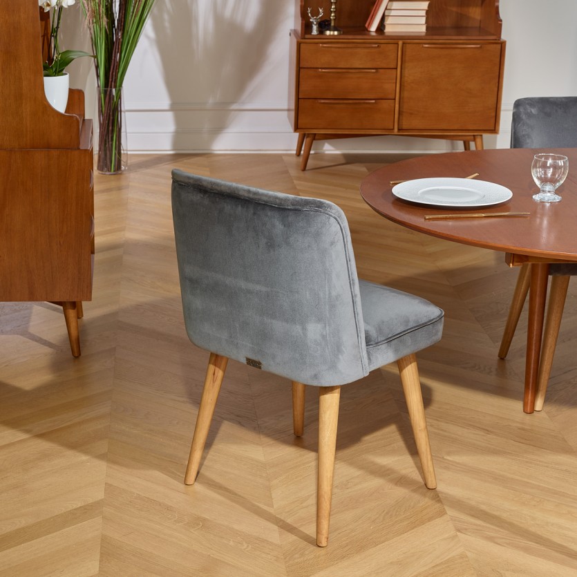 APOLLINE - Sedie in stile vintage in velluto di cotone e legno massello, set di 2, legno certificato FSC®