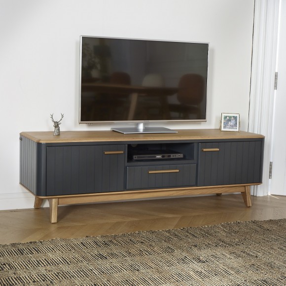 JOËL - Móvel de TV estilo moderno em carvalho, 160 cm, 2 portas, 1 gaveta