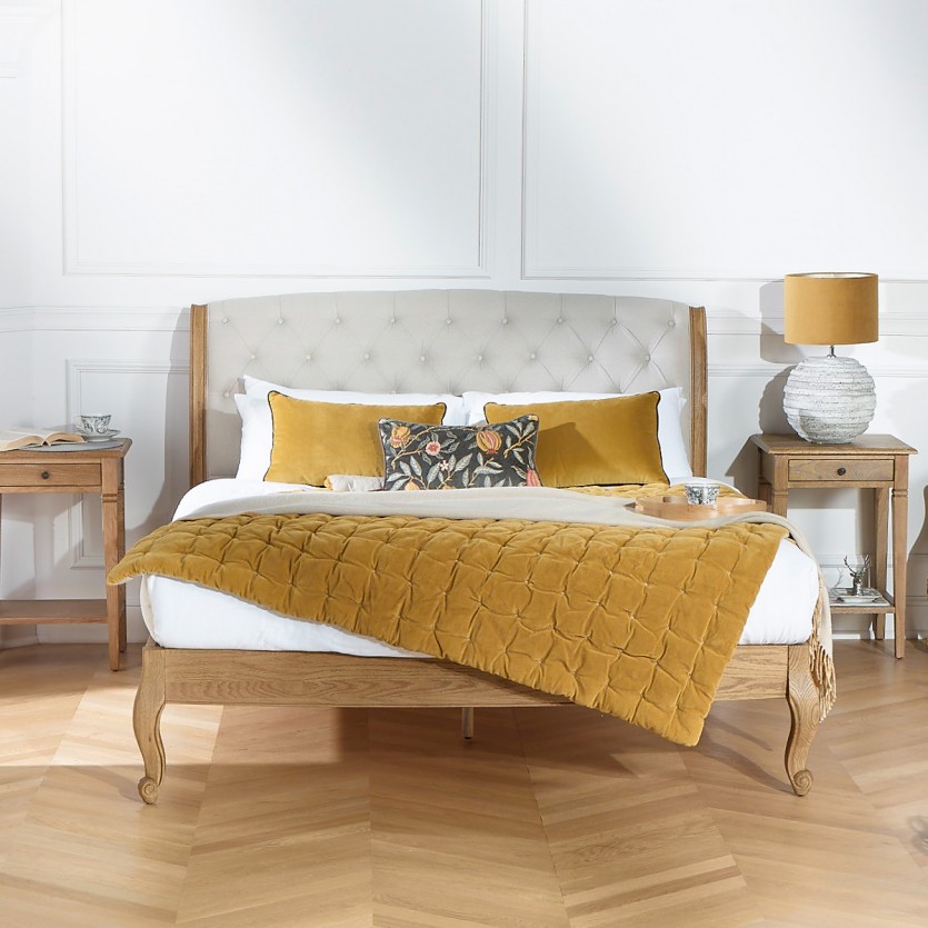 Lit deux places RICHARD - Stile romantico in rovere e lino cotone 160 x 200