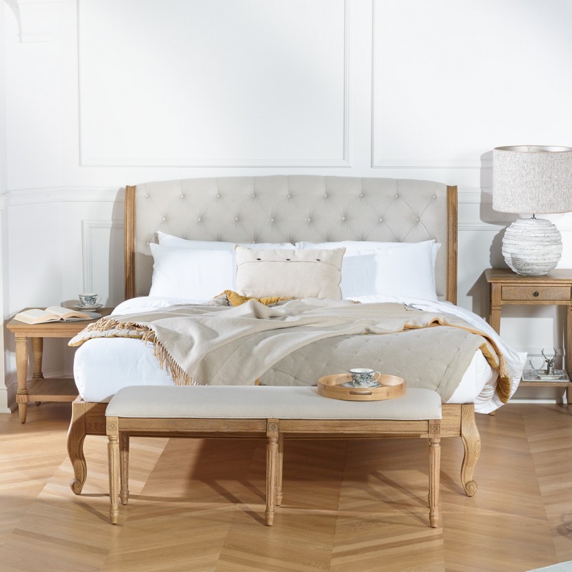 Lit deux places RICHARD - Stile romantico in rovere e lino cotone 160 x 200