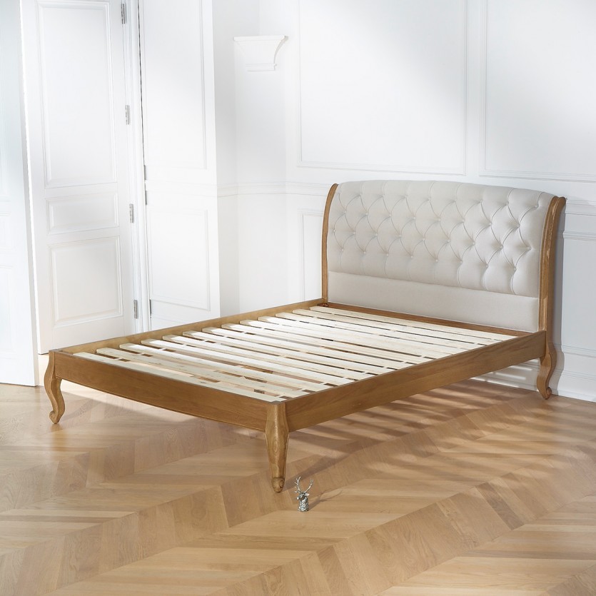 Lit deux places RICHARD - Stile romantico in rovere e lino cotone 160 x 200