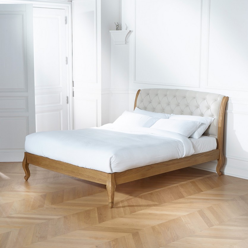 Lit deux places RICHARD - Stile romantico in rovere e lino cotone 160 x 200