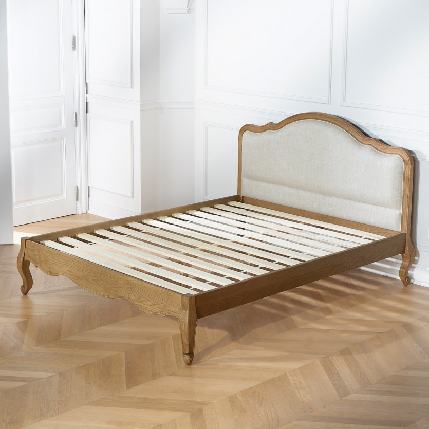 HENRY - Lit deux personnes style romantique en chêne et lin premium 140 x 190