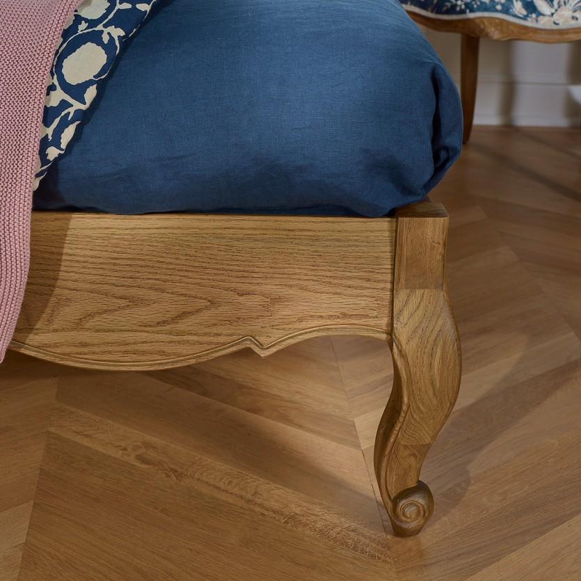 Lit deux places HENRY - Stile romantico in rovere e lino premium 160 x 200