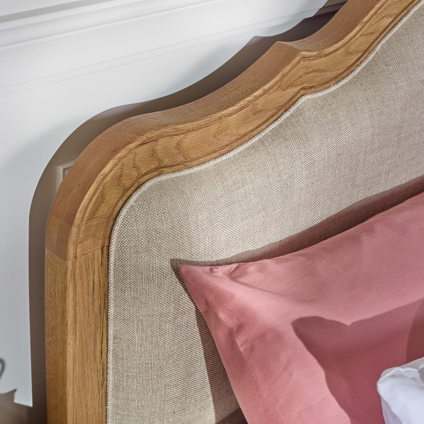 Cama de casal HENRY - Estilo romântico em carvalho e linho premium 160 x 200
