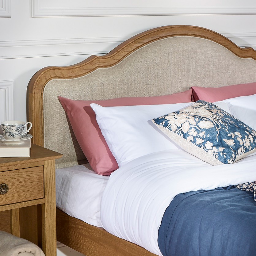 HENRY - Lit deux places, style romantique en chêne et lin premium 160 x 200