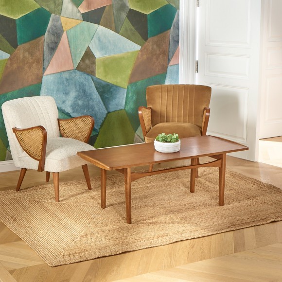 DALHIA – Tavolino da salotto in stile nordico, gambe in legno massello, tinta noce