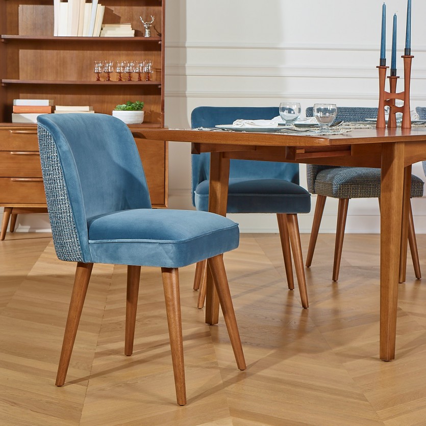APOLLINE LOUVAIN - Lot de 2 chaises style scandinave en bois, tissus velours et tweed