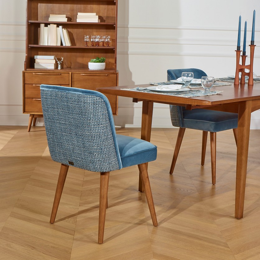 APOLLINE LOUVAIN - Lot de 2 chaises style scandinave en bois, tissus velours et tweed