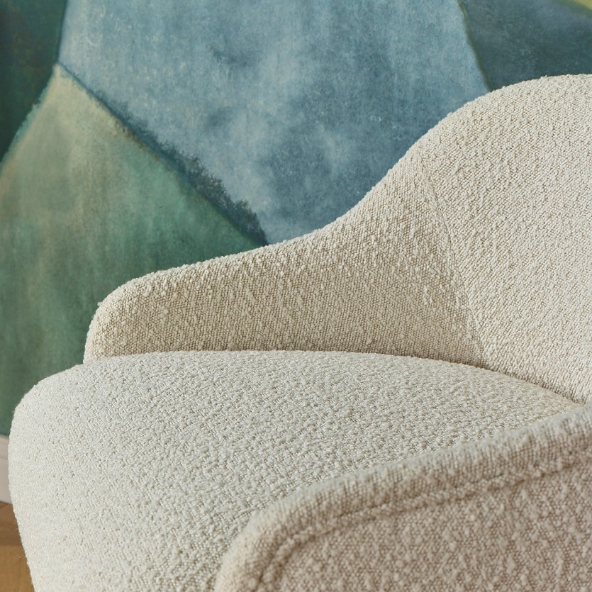 PRESLEY Fauteuil - Noordse stijl in witte polyester bouclé stof, 1-zits
