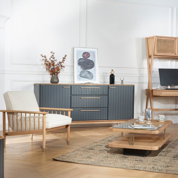 JOËL - Buffet da sala da pranzo in stile moderno in legno, 190 cm