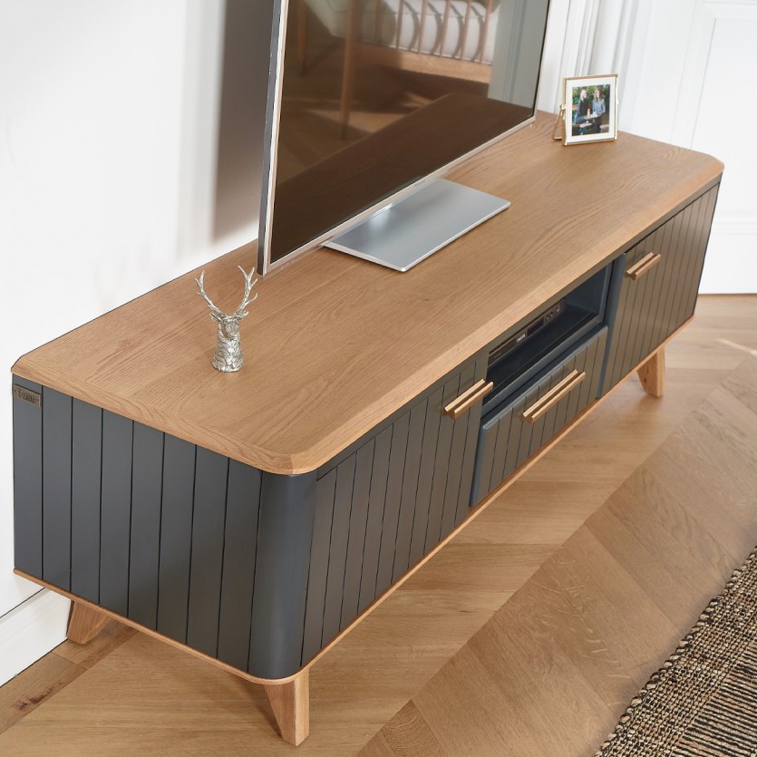 JOËL - Meuble TV style moderne en chêne, 160 cm, 2 portes, 1 tiroir