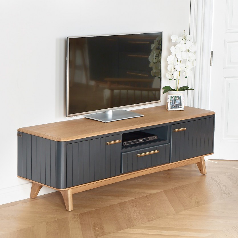 JOËL - Móvel de TV estilo moderno em carvalho, 160 cm, 2 portas, 1 gaveta