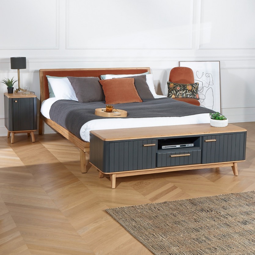 JOËL - Móvel de TV estilo moderno em carvalho, 160 cm, 2 portas, 1 gaveta