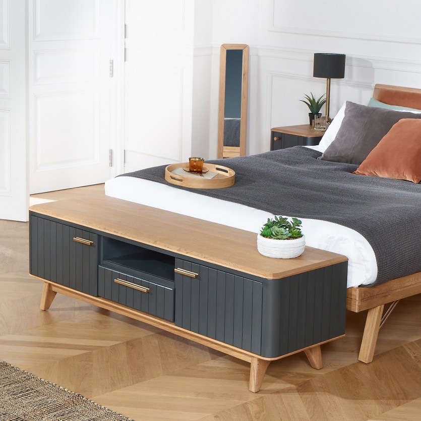 JOËL - Modern style oak TV stand, 160 cm, 2 doors, 1 drawer