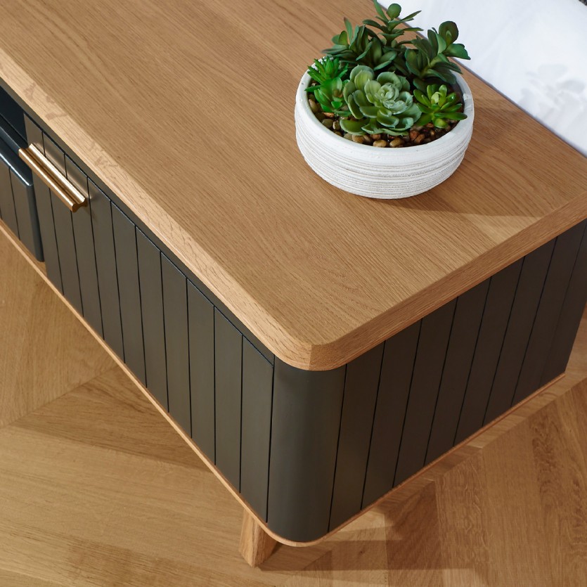 JOËL - Móvel de TV estilo moderno em carvalho, 160 cm, 2 portas, 1 gaveta