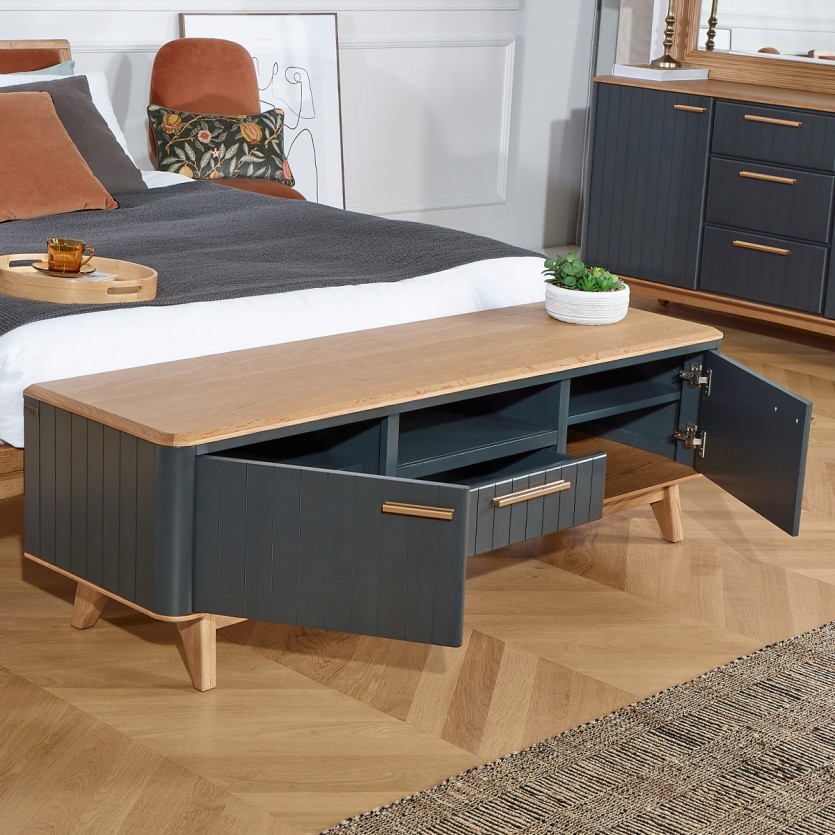 JOËL - Meuble TV style moderne en chêne, 160 cm, 2 portes, 1 tiroir