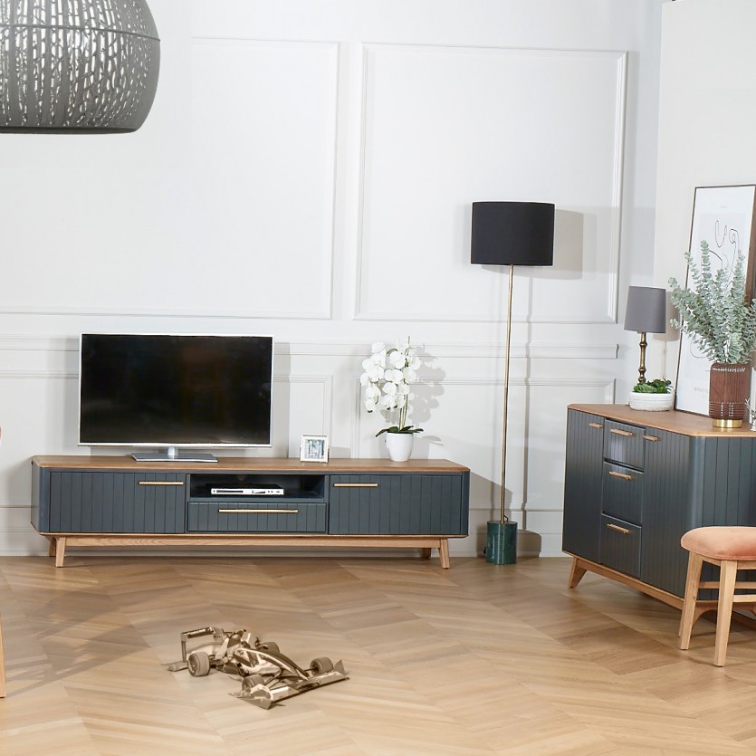 JOËL - Mobile TV stile moderno in rovere, 210 cm, 2 ante, 1 cassetto