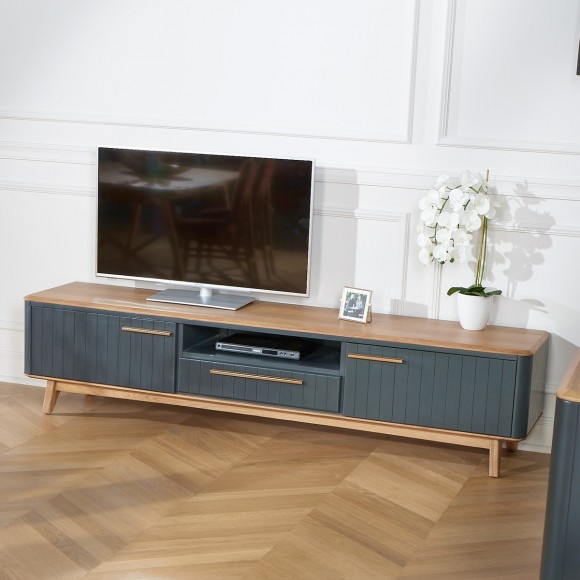 JOËL - Móvel de TV estilo moderno em carvalho, 210 cm, 2 portas, 1 gaveta