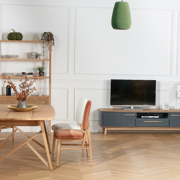 JOËL - Modern style oak TV cabinet, 210 cm, 2 doors, 1 drawer