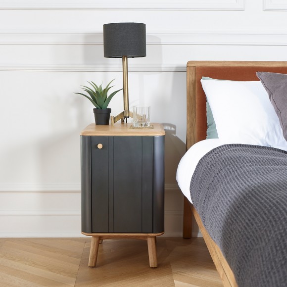 KYOTO - Comodino in stile moderno in rovere, 1 porta, 1 ripiano