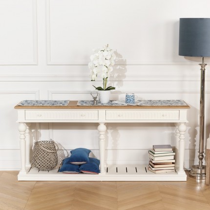 AUDE Console - Shabby chic style, oak top, 2 drawers - FSC® certified wood