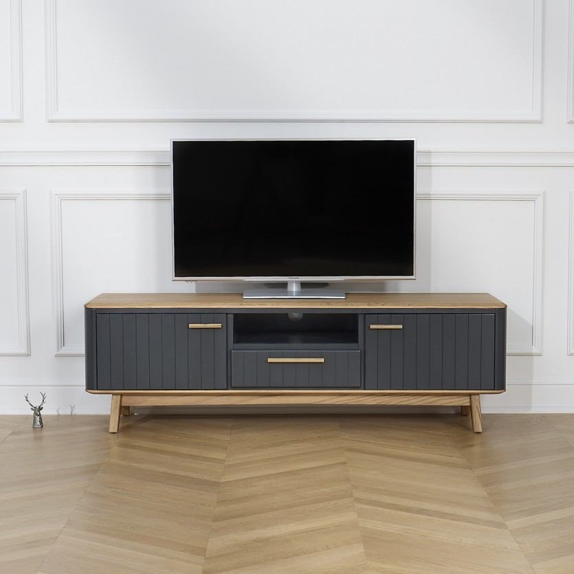 JOËL - Meuble TV style moderne en chêne, 160 cm, 2 portes, 1 tiroir