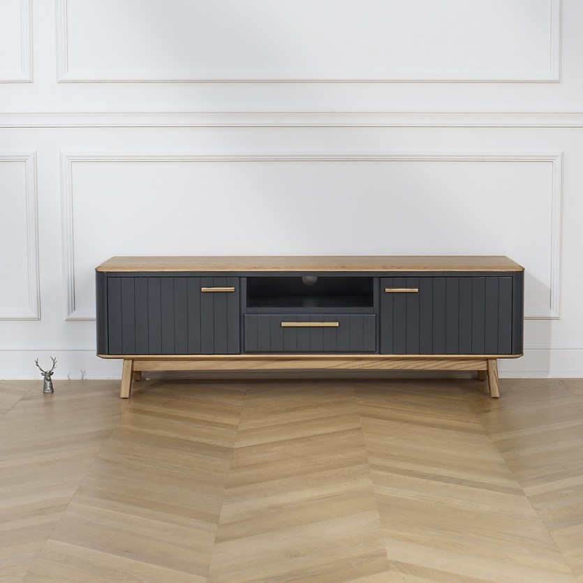 JOËL - Meuble TV style moderne en chêne, 160 cm, 2 portes, 1 tiroir