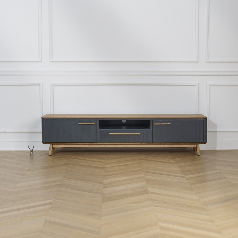 JOËL - Modern style oak TV cabinet, 210 cm, 2 doors, 1 drawer