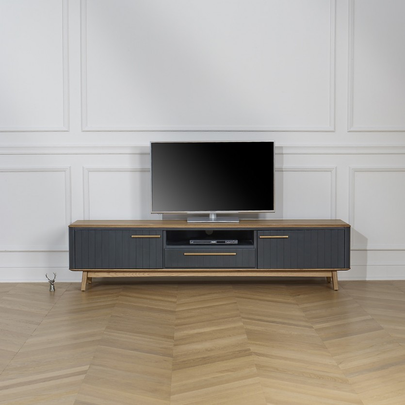 JOËL - Mueble de TV de estilo moderno en roble, 210 cm, 2 puertas, 1 cajón