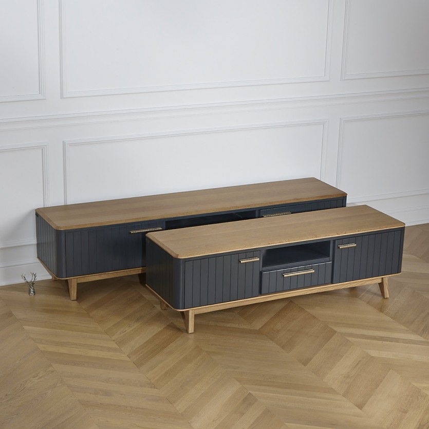 JOËL - Mobile TV stile moderno in rovere, 210 cm, 2 ante, 1 cassetto