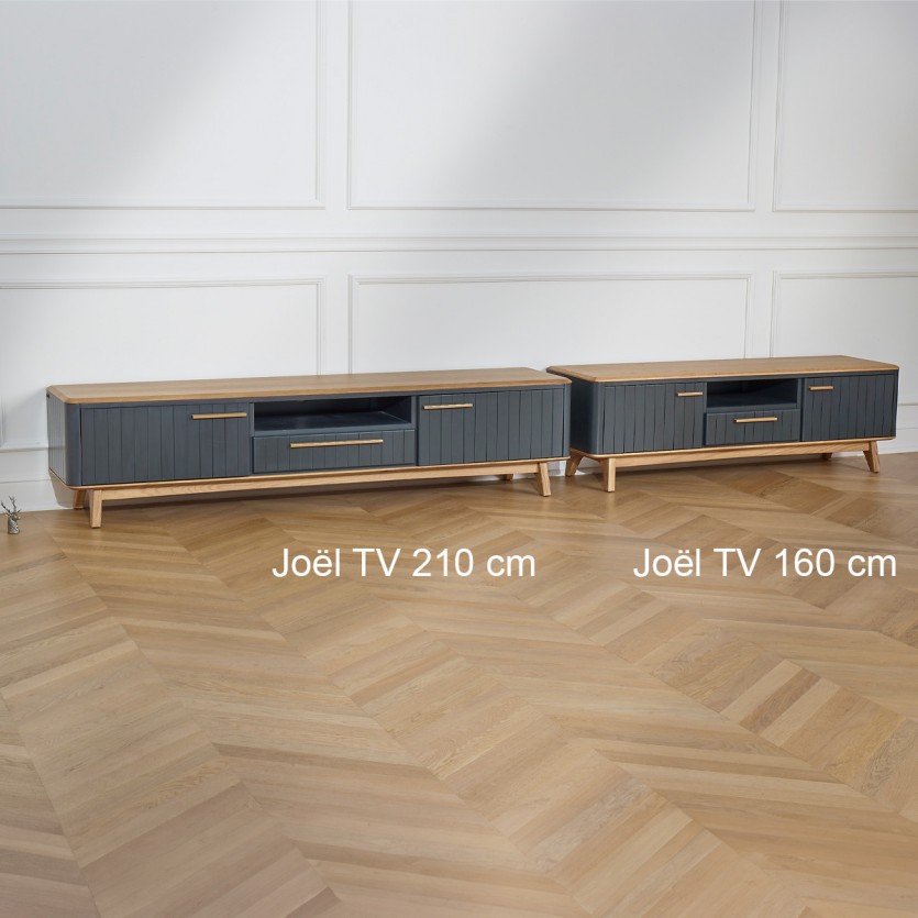 JOËL - Móvel de TV estilo moderno em carvalho, 210 cm, 2 portas, 1 gaveta