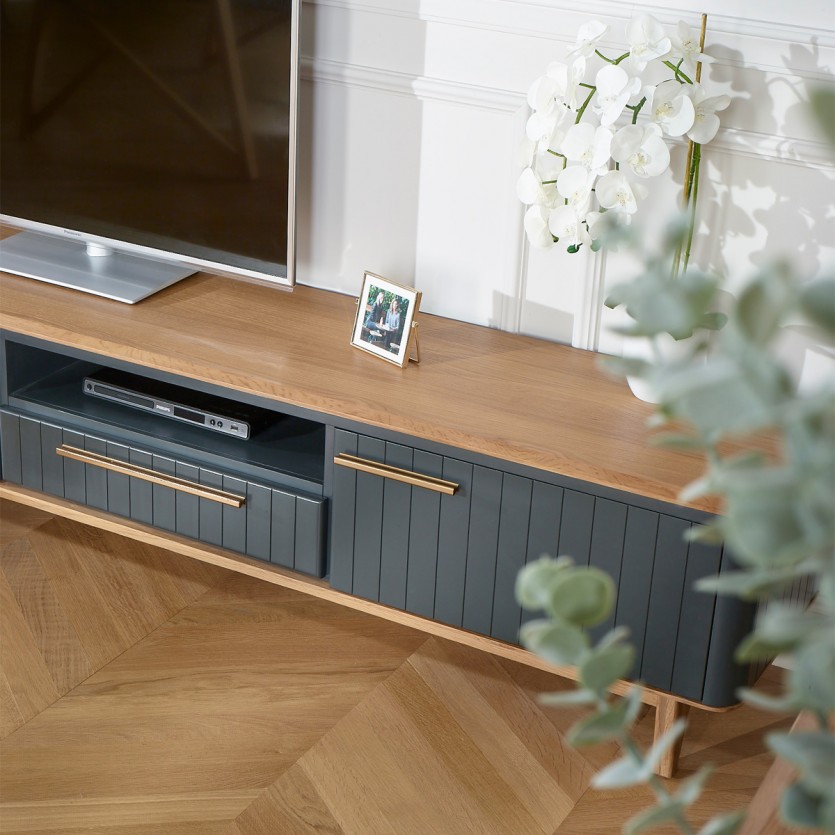 JOËL - Modern style oak TV cabinet, 210 cm, 2 doors, 1 drawer