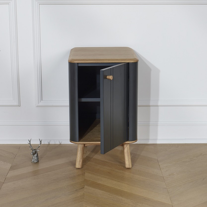 KYOTO - Table de chevet style moderne en chêne, 1 porte, 1 étagère