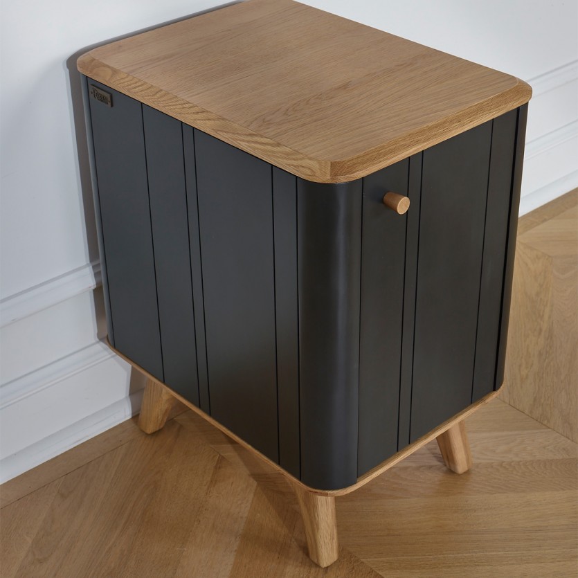 KYOTO - Table de chevet style moderne en chêne, 1 porte, 1 étagère
