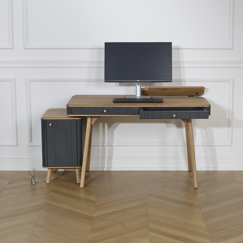 KYOTO - Modern style desk, oak top, 2 drawers