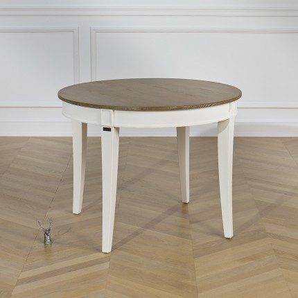 HAUSSMANN - Table de salle à manger ronde en chêne style romantique, blanche, 4 couverts