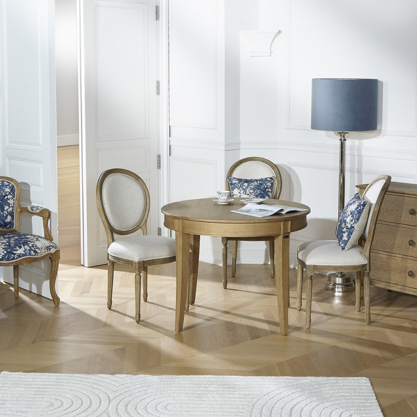 Tavolo rotondo da pranzo HAUSSMANN - Stile romantico in rovere, 4 posti