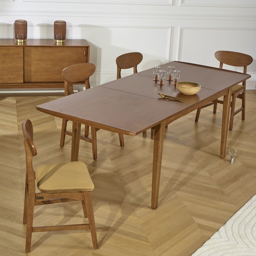DALHIA - Table salle à manger extensible en bois, style nordique, 6/8 couverts